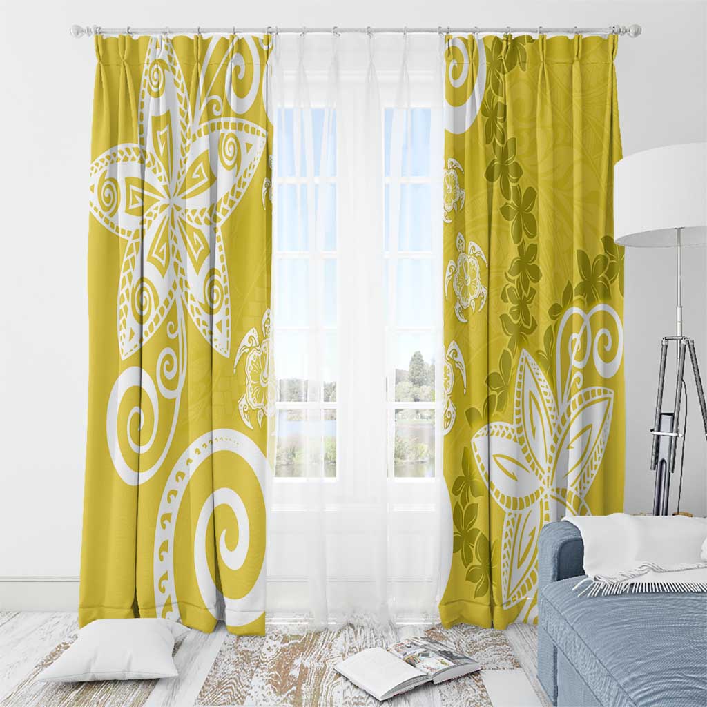 Polynesia Window Curtain Yellow Tribal Turtle Floral Pattern