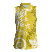 Polynesia Women Sleeveless Polo Shirt Yellow Tribal Turtle Floral Pattern LT05 Female Yellow - Polynesian Pride
