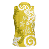 Polynesia Women Sleeveless Polo Shirt Yellow Tribal Turtle Floral Pattern LT05 - Polynesian Pride