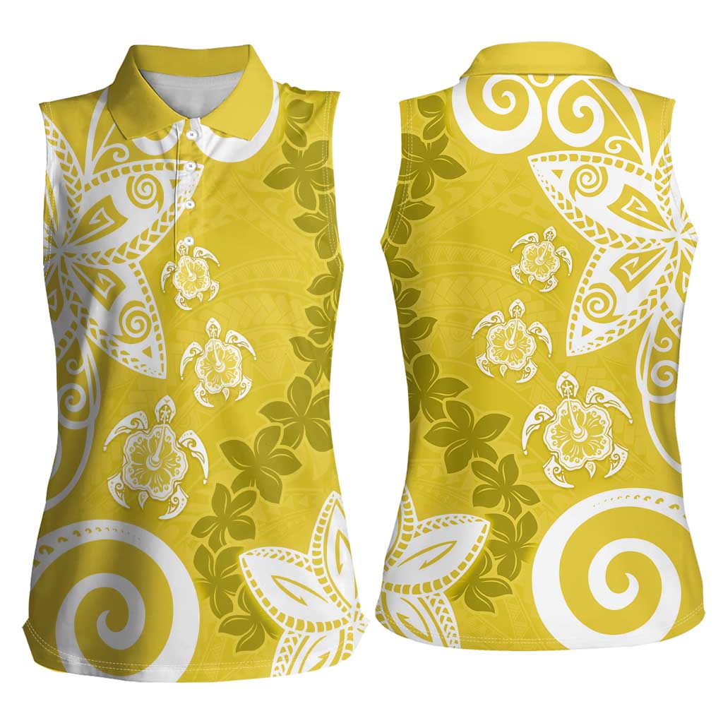 Polynesia Women Sleeveless Polo Shirt Yellow Tribal Turtle Floral Pattern LT05 - Polynesian Pride