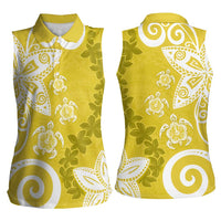 Polynesia Women Sleeveless Polo Shirt Yellow Tribal Turtle Floral Pattern LT05 - Polynesian Pride