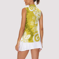 Polynesia Women Sleeveless Polo Shirt Yellow Tribal Turtle Floral Pattern LT05 - Polynesian Pride