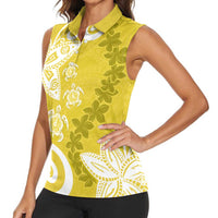 Polynesia Women Sleeveless Polo Shirt Yellow Tribal Turtle Floral Pattern LT05 - Polynesian Pride