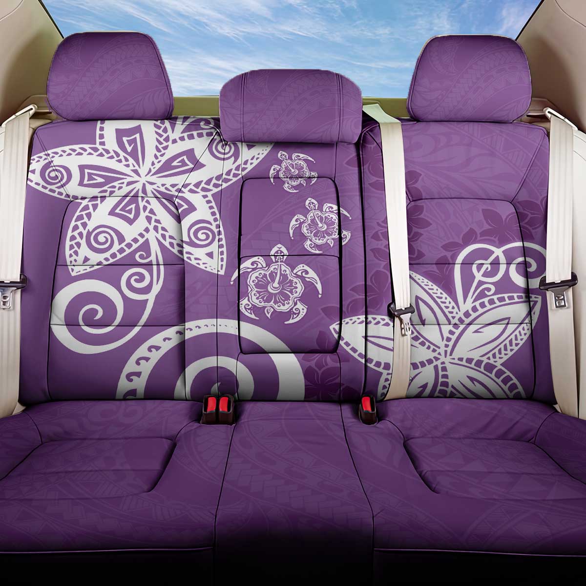 Polynesia Back Car Seat Cover Purple Tribal Turtle Floral Pattern