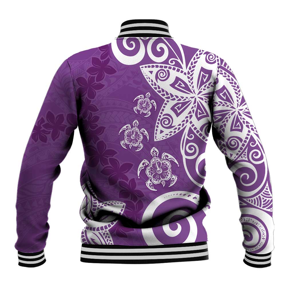 Polynesia Baseball Jacket Purple Tribal Turtle Floral Pattern