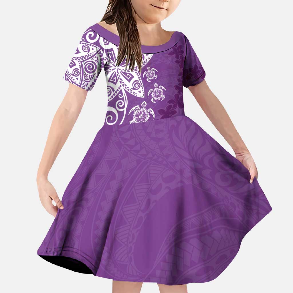 Polynesia Family Matching Mermaid Dress and Hawaiian Shirt Purple Tribal Turtle Floral Pattern LT05 Daughter's Dress Purple - Polynesian Pride