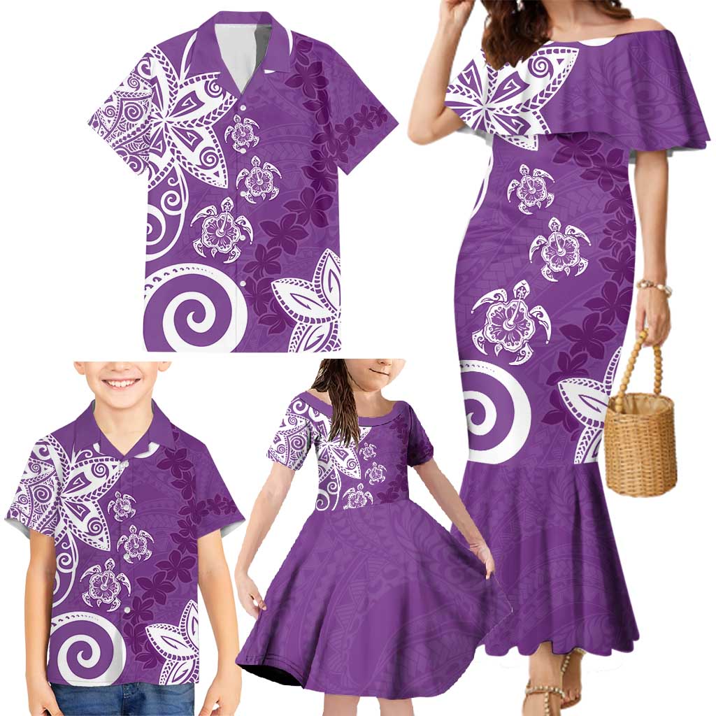 Polynesia Family Matching Mermaid Dress and Hawaiian Shirt Purple Tribal Turtle Floral Pattern LT05 - Polynesian Pride