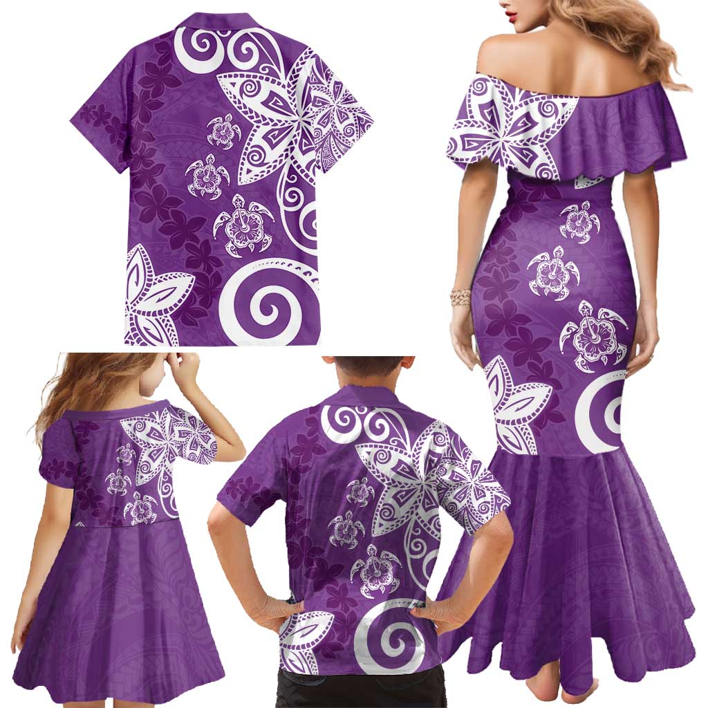 Polynesia Family Matching Mermaid Dress and Hawaiian Shirt Purple Tribal Turtle Floral Pattern LT05 - Polynesian Pride