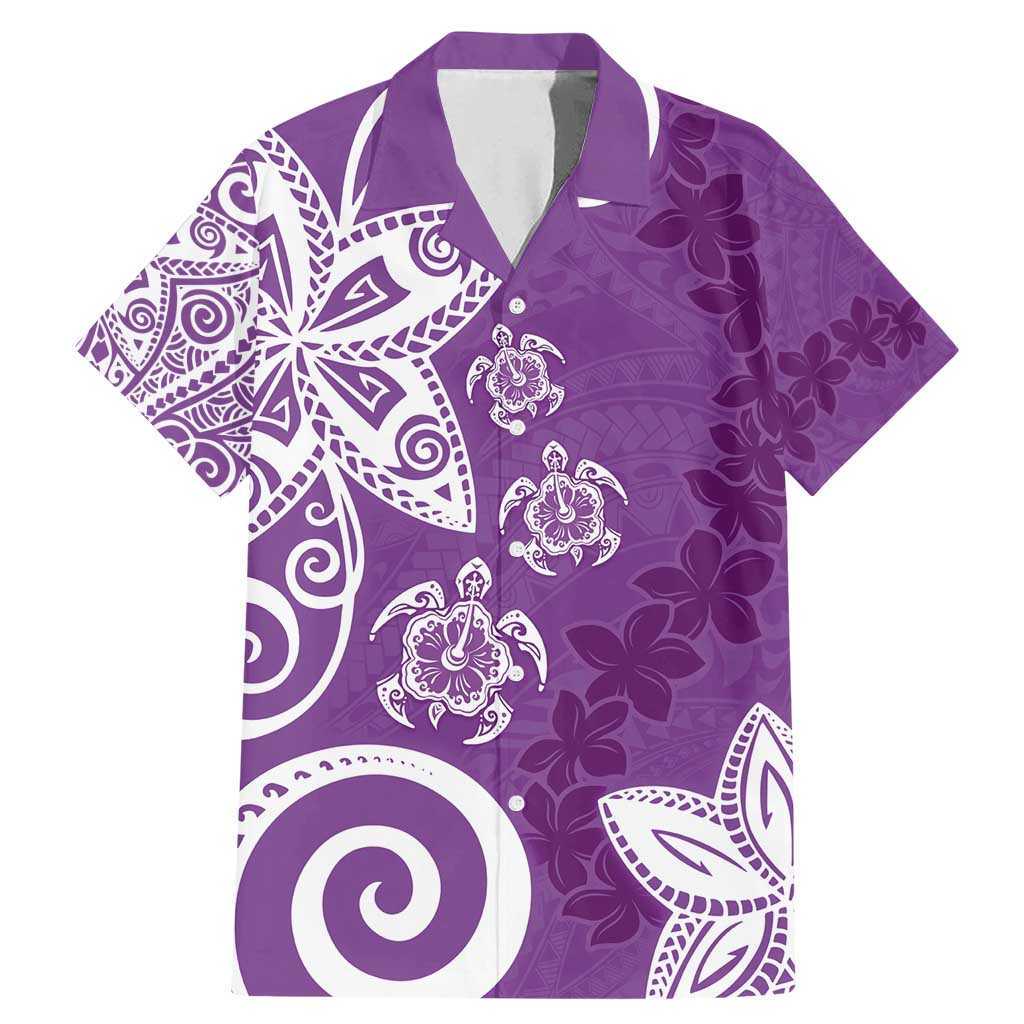 Polynesia Family Matching Mermaid Dress and Hawaiian Shirt Purple Tribal Turtle Floral Pattern LT05 Dad's Shirt - Short Sleeve Purple - Polynesian Pride