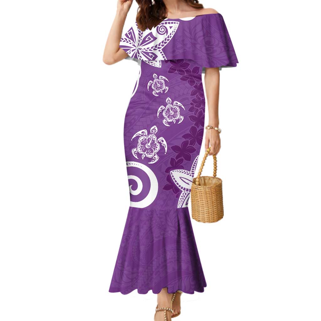 Polynesia Family Matching Mermaid Dress and Hawaiian Shirt Purple Tribal Turtle Floral Pattern LT05 Mom's Dress Purple - Polynesian Pride