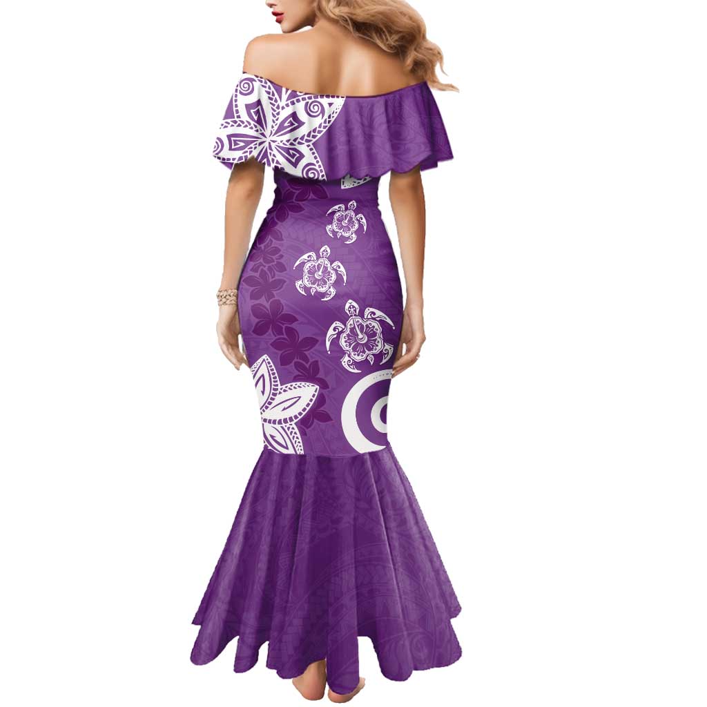Polynesia Family Matching Mermaid Dress and Hawaiian Shirt Purple Tribal Turtle Floral Pattern LT05 - Polynesian Pride