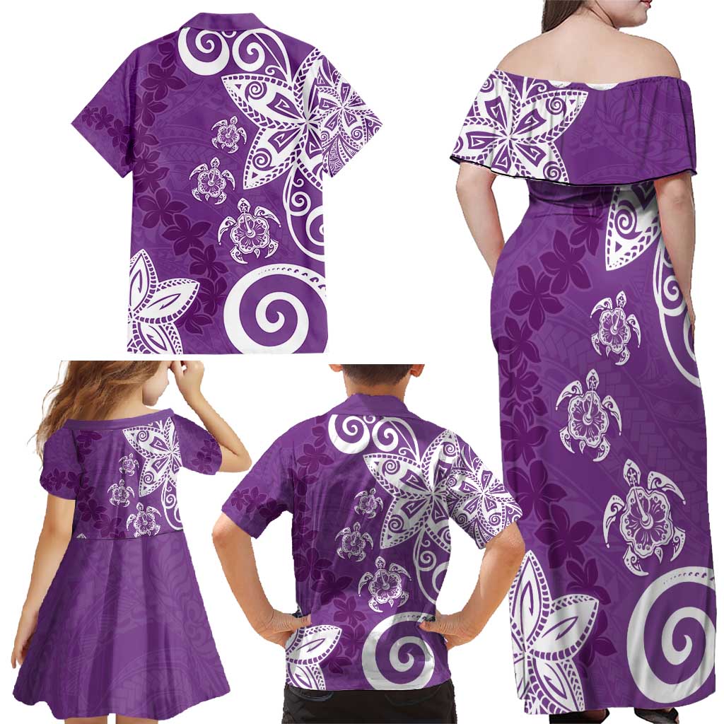 Polynesia Family Matching Off Shoulder Maxi Dress and Hawaiian Shirt Purple Tribal Turtle Floral Pattern LT05 - Polynesian Pride