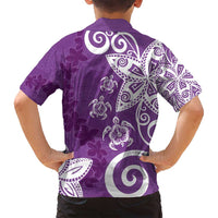Polynesia Family Matching Off Shoulder Short Dress and Hawaiian Shirt Purple Tribal Turtle Floral Pattern LT05 - Polynesian Pride