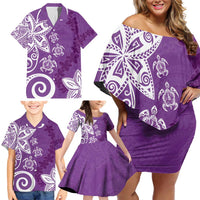 Polynesia Family Matching Off Shoulder Short Dress and Hawaiian Shirt Purple Tribal Turtle Floral Pattern LT05 - Polynesian Pride