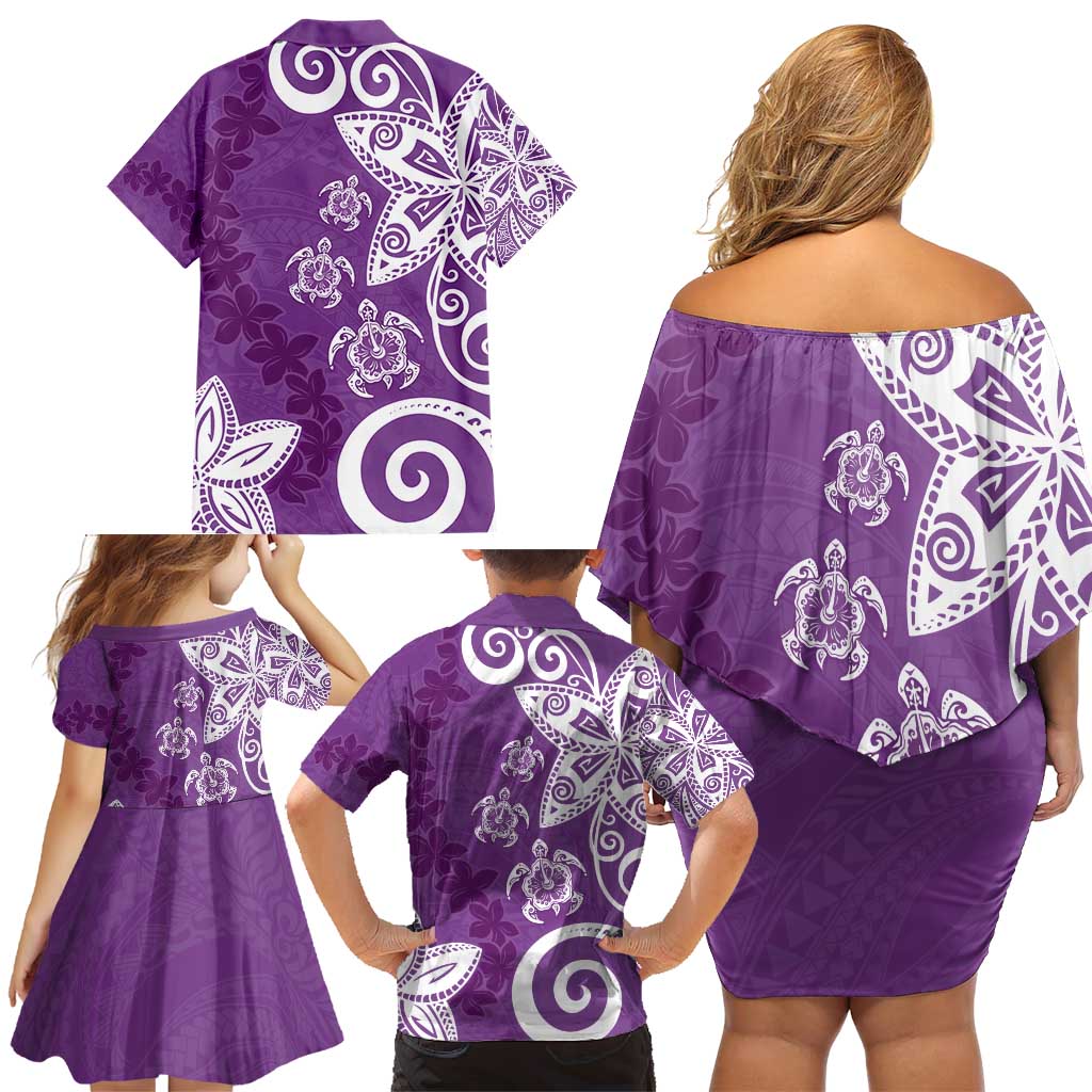 Polynesia Family Matching Off Shoulder Short Dress and Hawaiian Shirt Purple Tribal Turtle Floral Pattern LT05 - Polynesian Pride