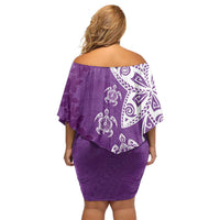 Polynesia Family Matching Off Shoulder Short Dress and Hawaiian Shirt Purple Tribal Turtle Floral Pattern LT05 - Polynesian Pride