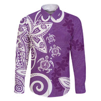 Polynesia Family Matching Short Sleeve Bodycon Dress and Hawaiian Shirt Purple Tribal Turtle Floral Pattern LT05 Dad's Shirt - Long Sleeve Purple - Polynesian Pride