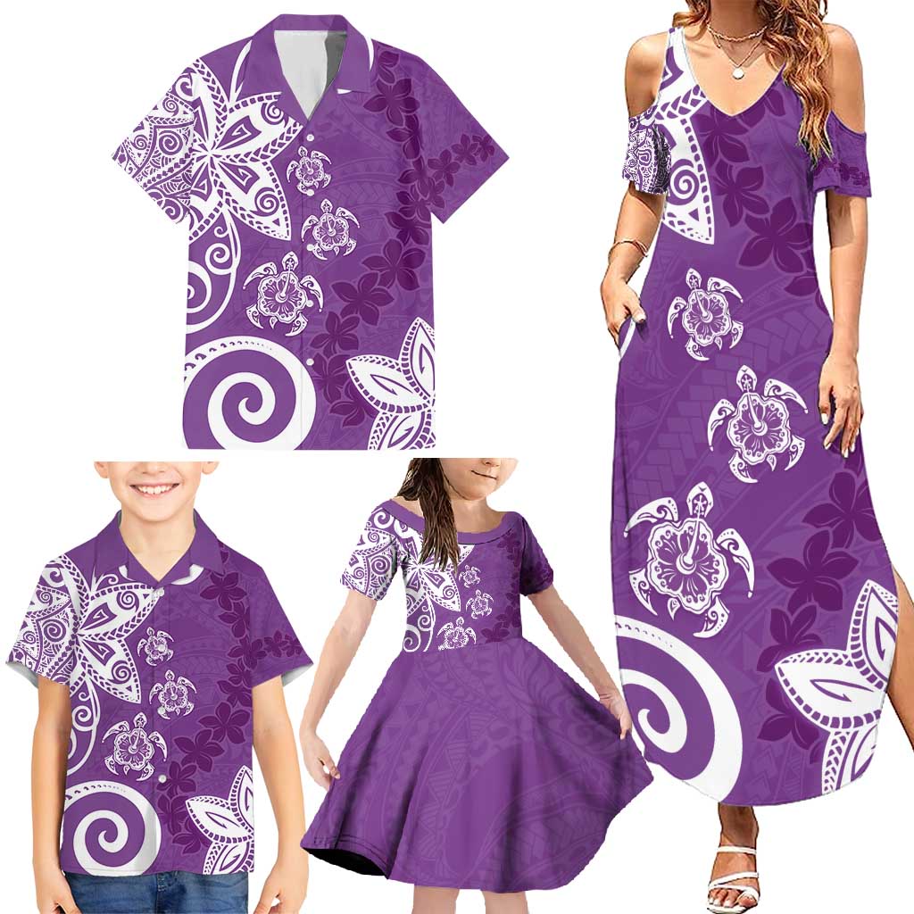 Polynesia Family Matching Summer Maxi Dress and Hawaiian Shirt Purple Tribal Turtle Floral Pattern LT05 - Polynesian Pride