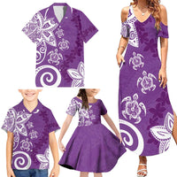 Polynesia Family Matching Summer Maxi Dress and Hawaiian Shirt Purple Tribal Turtle Floral Pattern LT05 - Polynesian Pride