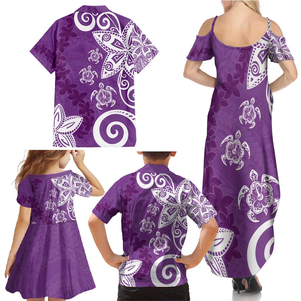 Polynesia Family Matching Summer Maxi Dress and Hawaiian Shirt Purple Tribal Turtle Floral Pattern LT05 - Polynesian Pride
