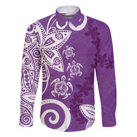 Polynesia Family Matching Summer Maxi Dress and Hawaiian Shirt Purple Tribal Turtle Floral Pattern LT05 Dad's Shirt - Long Sleeve Purple - Polynesian Pride