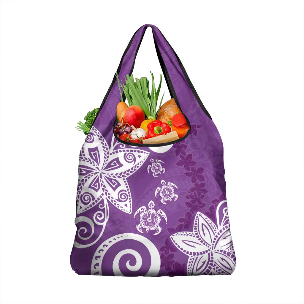 Polynesia Grocery Bag Purple Tribal Turtle Floral Pattern