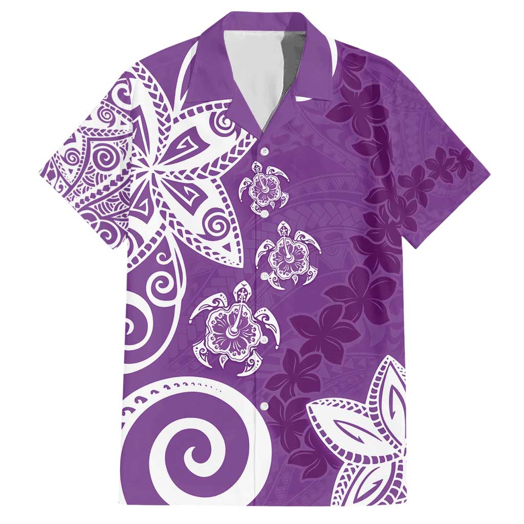 Polynesia Hawaiian Shirt Purple Tribal Turtle Floral Pattern