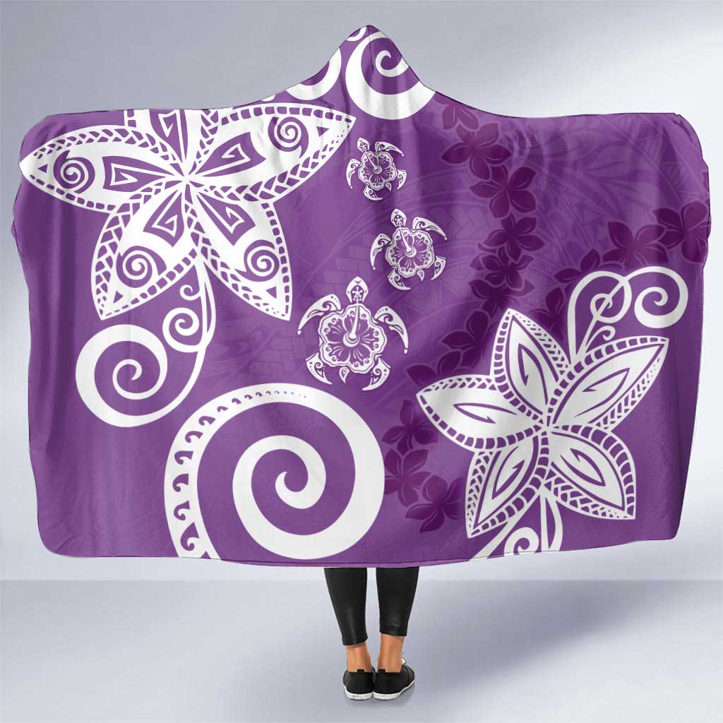 Polynesia Hooded Blanket Purple Tribal Turtle Floral Pattern