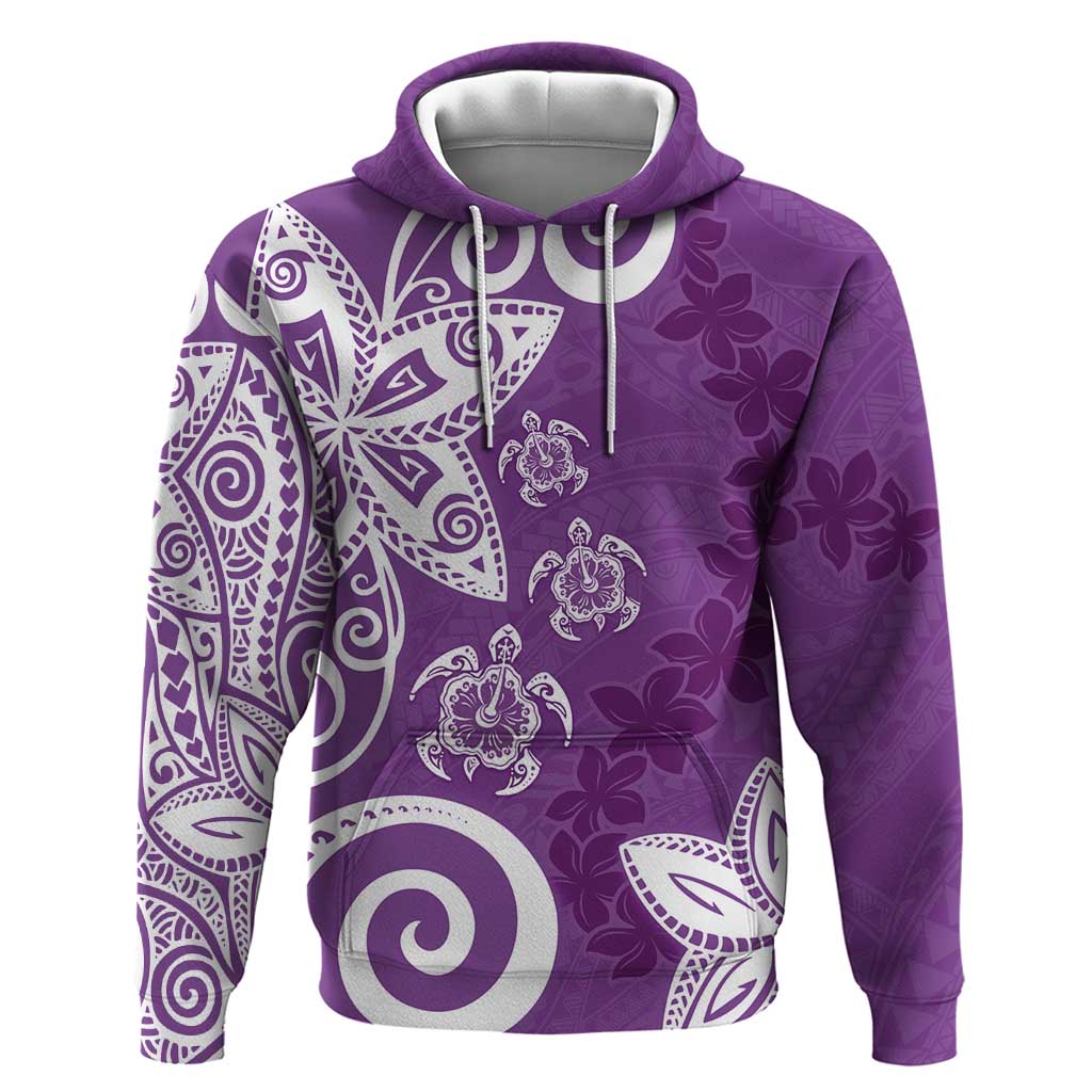 Polynesia Hoodie Purple Tribal Turtle Floral Pattern