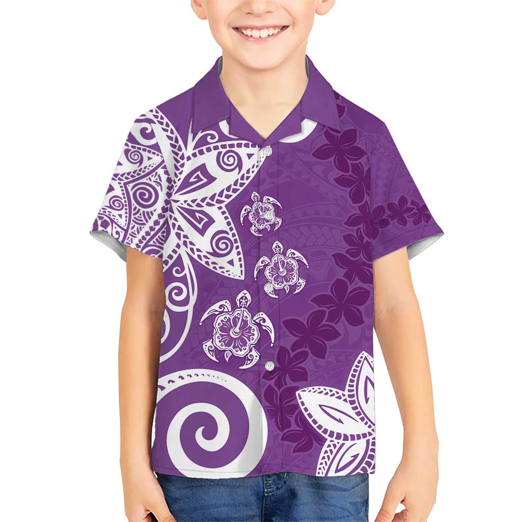 Polynesia Kid Hawaiian Shirt Purple Tribal Turtle Floral Pattern LT05 Kid Purple - Polynesian Pride
