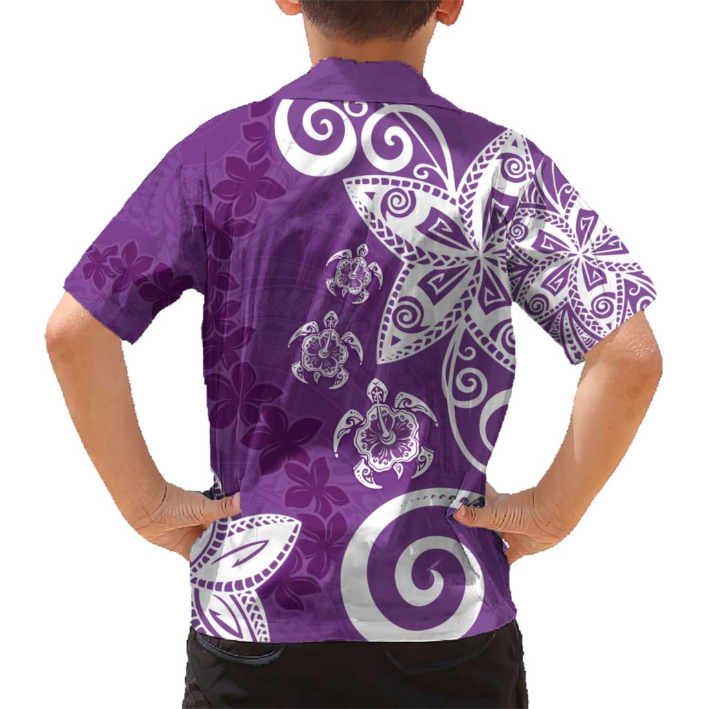 Polynesia Kid Hawaiian Shirt Purple Tribal Turtle Floral Pattern LT05 - Polynesian Pride