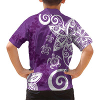Polynesia Kid Hawaiian Shirt Purple Tribal Turtle Floral Pattern LT05 - Polynesian Pride