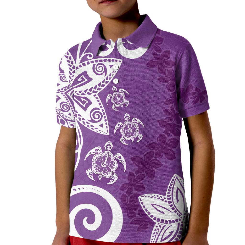 Polynesia Kid Polo Shirt Purple Tribal Turtle Floral Pattern LT05 Kid Purple - Polynesian Pride