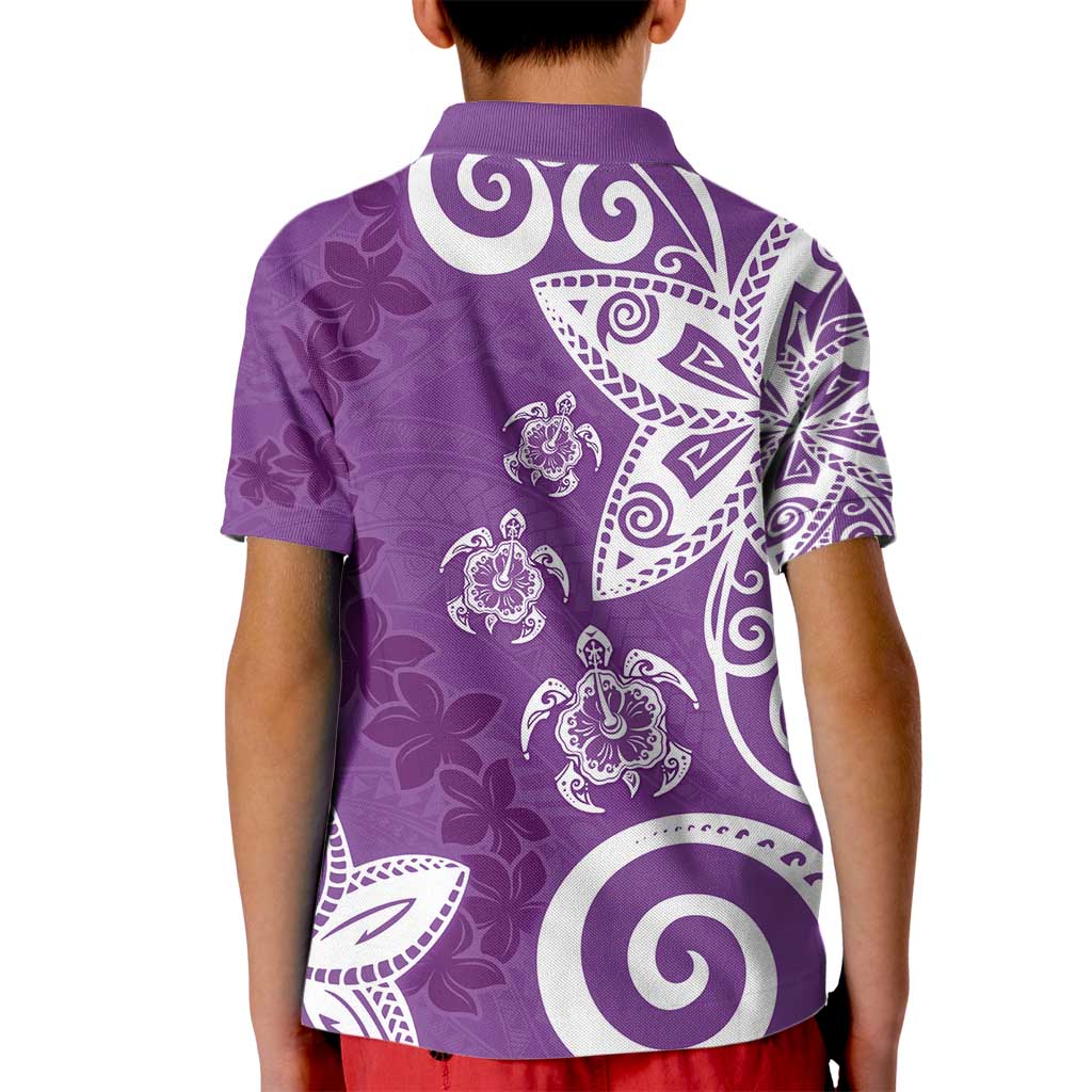 Polynesia Kid Polo Shirt Purple Tribal Turtle Floral Pattern LT05 - Polynesian Pride
