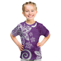 Polynesia Kid T Shirt Purple Tribal Turtle Floral Pattern LT05 Purple - Polynesian Pride