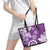 Polynesia Leather Tote Bag Purple Tribal Turtle Floral Pattern