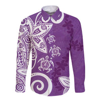 Polynesia Long Sleeve Button Shirt Purple Tribal Turtle Floral Pattern LT05 Unisex Purple - Polynesian Pride