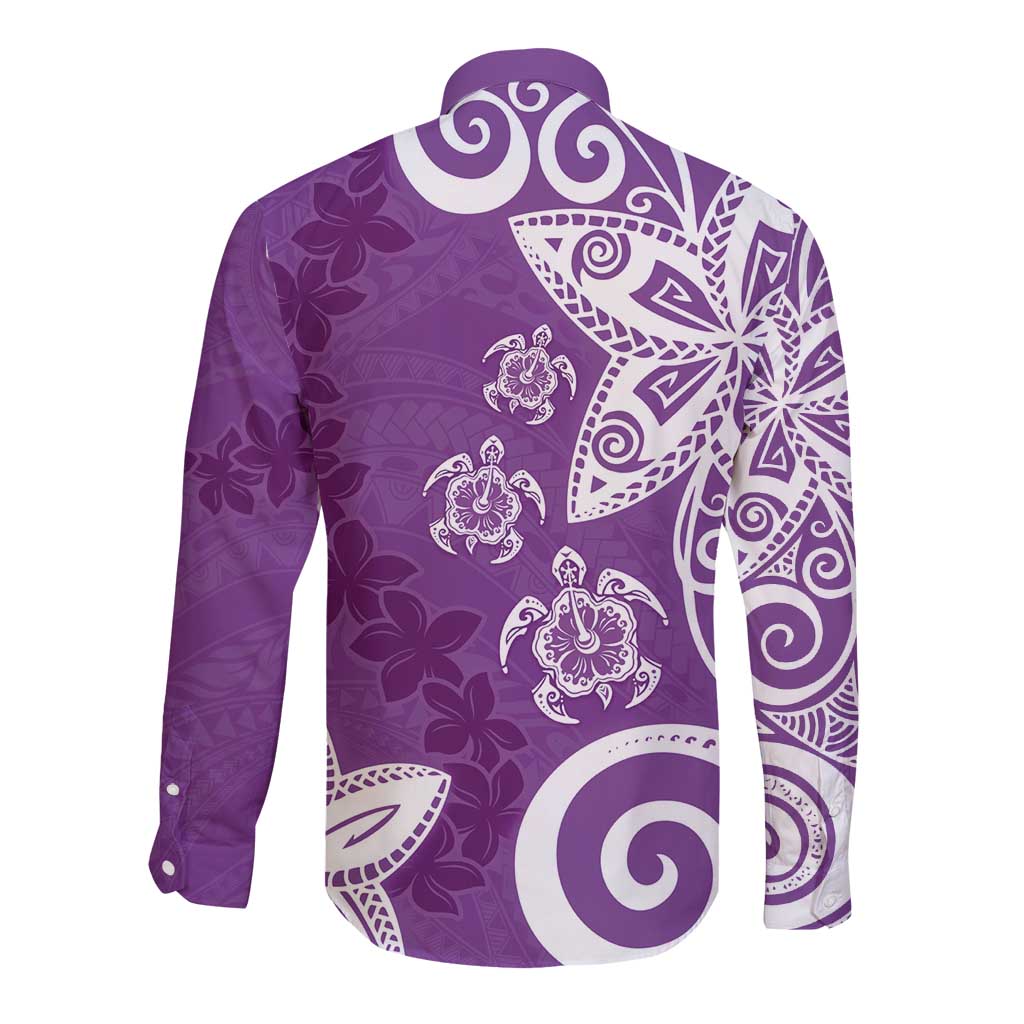 Polynesia Long Sleeve Button Shirt Purple Tribal Turtle Floral Pattern LT05 - Polynesian Pride