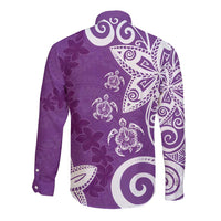 Polynesia Long Sleeve Button Shirt Purple Tribal Turtle Floral Pattern LT05 - Polynesian Pride