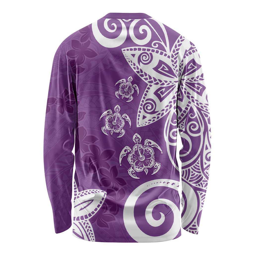 Polynesia Long Sleeve Shirt Purple Tribal Turtle Floral Pattern