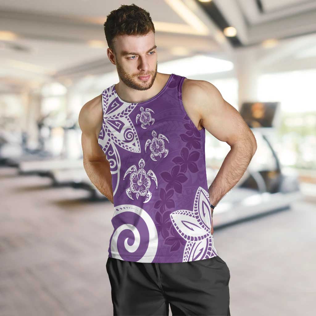 Polynesia Men Tank Top Purple Tribal Turtle Floral Pattern