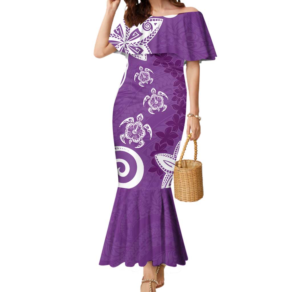 Polynesia Mermaid Dress Purple Tribal Turtle Floral Pattern