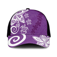 Polynesia Mesh Trucker Cap Purple Tribal Turtle Floral Pattern - Polynesian Pride