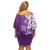 Polynesia Off Shoulder Short Dress Purple Tribal Turtle Floral Pattern