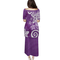 Polynesia Puletasi Purple Tribal Turtle Floral Pattern