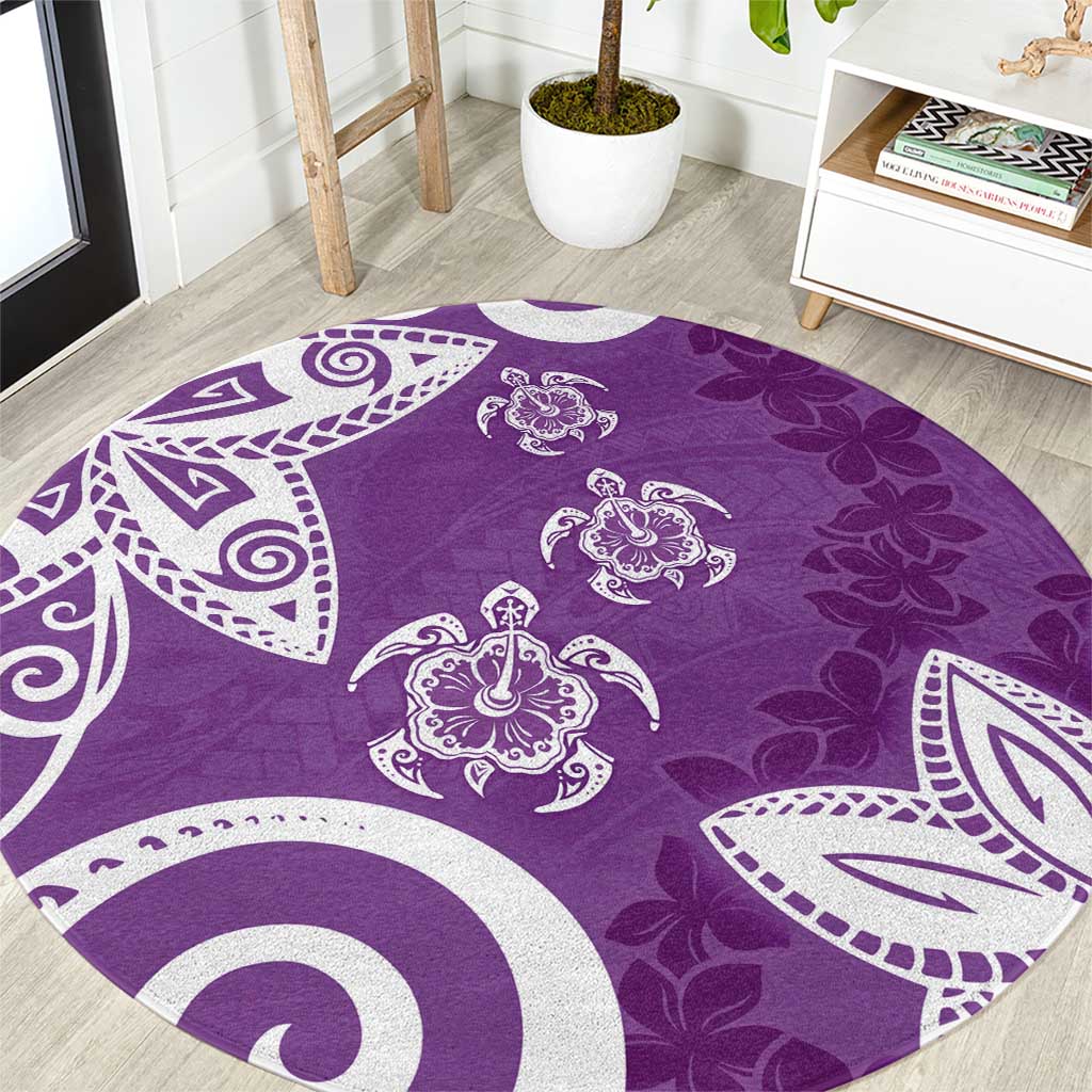 Polynesia Round Carpet Purple Tribal Turtle Floral Pattern