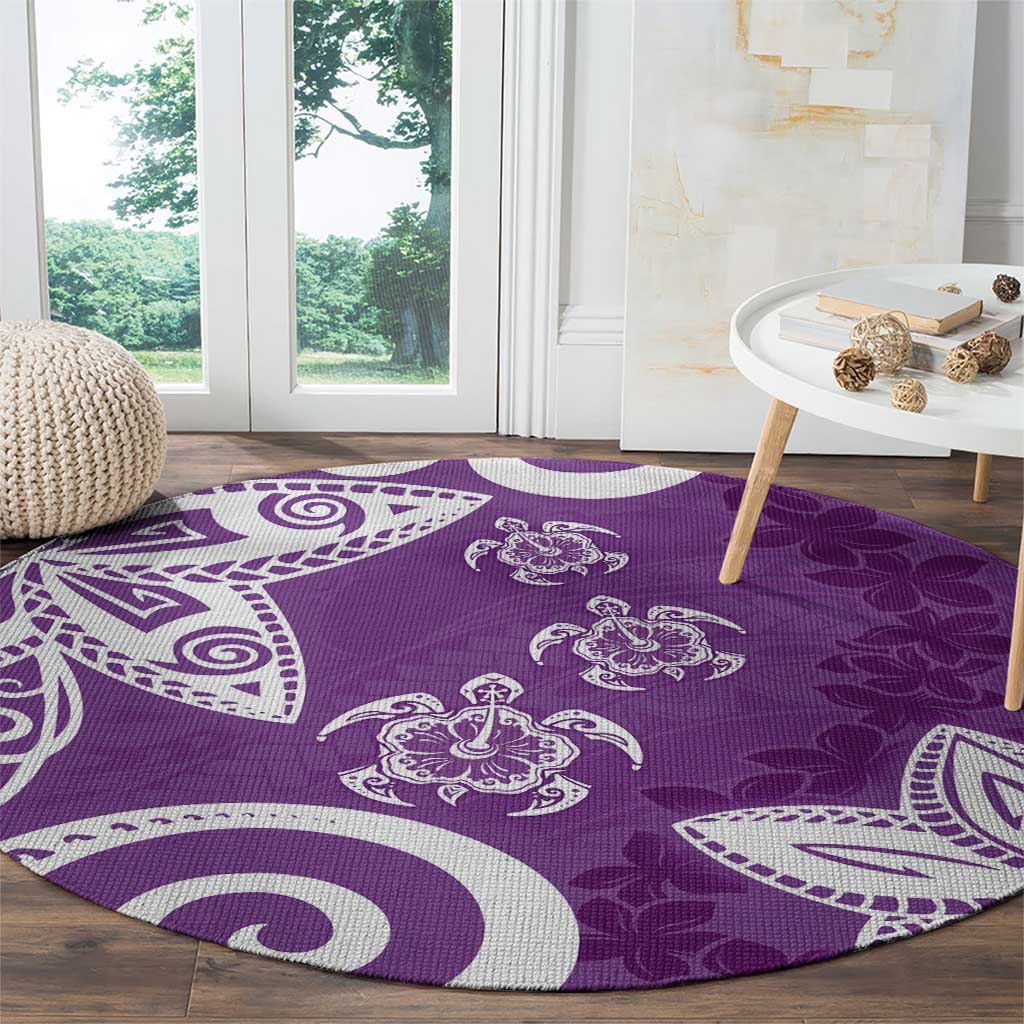 Polynesia Round Carpet Purple Tribal Turtle Floral Pattern