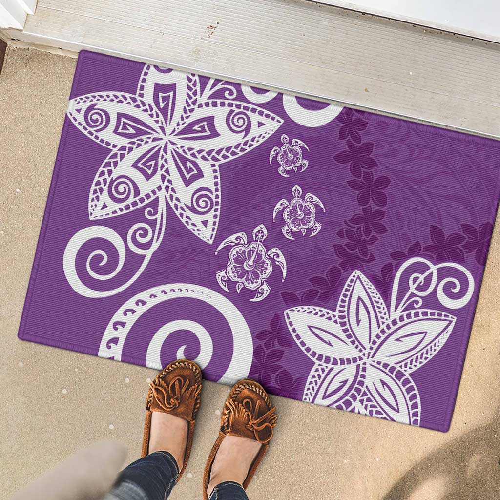 Polynesia Rubber Doormat Purple Tribal Turtle Floral Pattern LT05 - Polynesian Pride