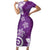 Polynesia Short Sleeve Bodycon Dress Purple Tribal Turtle Floral Pattern