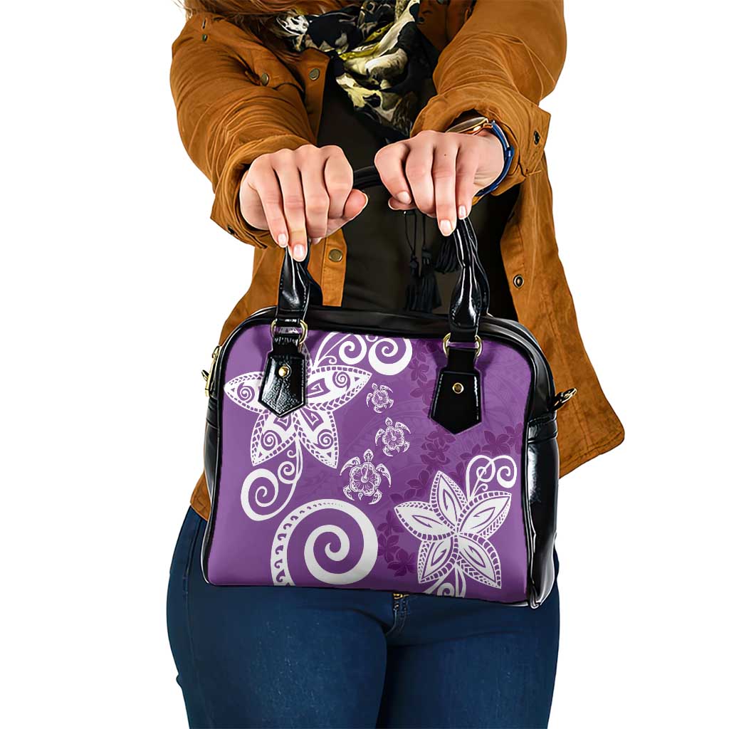 Polynesia Shoulder Handbag Purple Tribal Turtle Floral Pattern